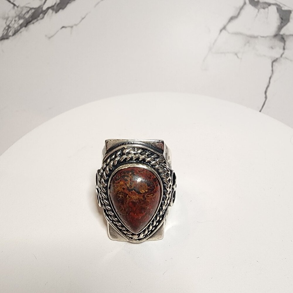 Vintage Silver Teardrop Stone Ring Size 10 - Picture 2 of 11
